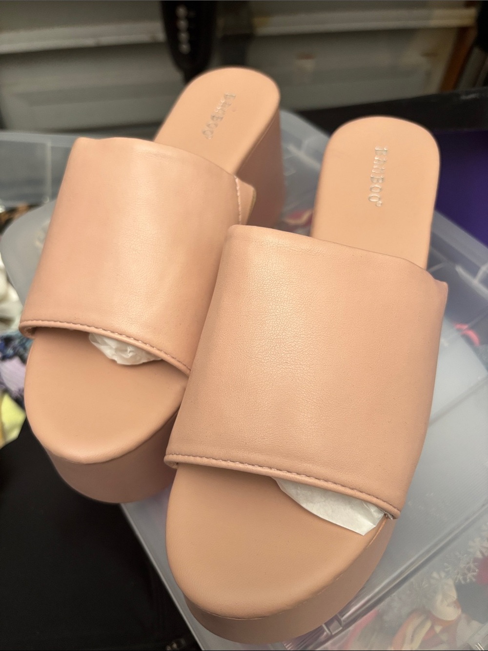 BAMBOO Blush Pink Platform Slide Sandals